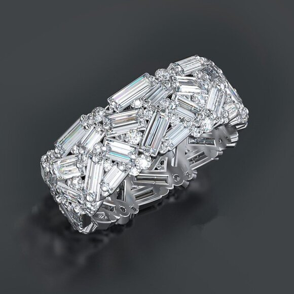 💎 Dainty Shiny Gems Irregular Zircon Silver EternityRing forWomen INDN8560 - Picture 1 of 4